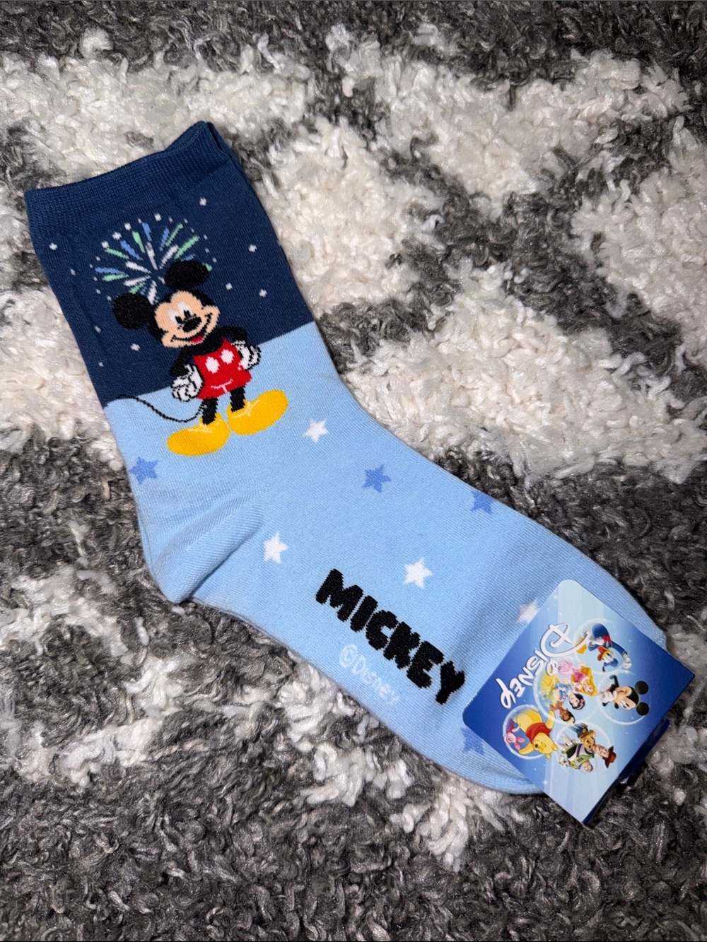 Disney Light Blue and Navy Mickey Crew Socks with Stars